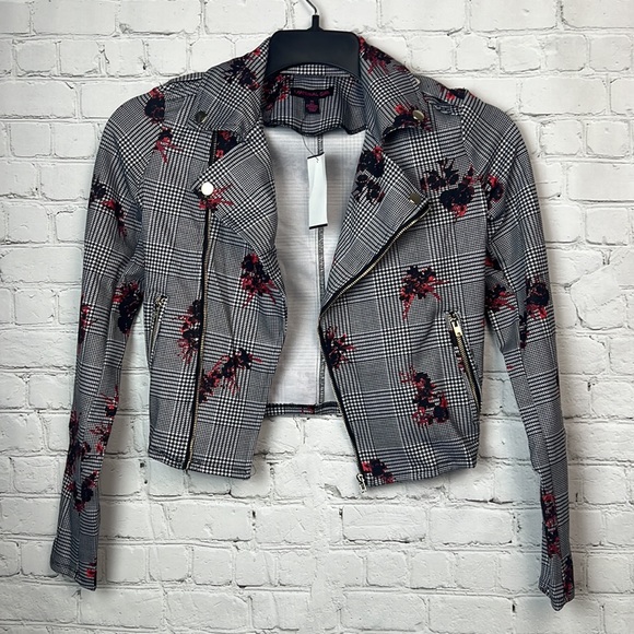 Material Girl Plaid Floral Zipper Jacket Juniors Size XS - Picture 3 of 5